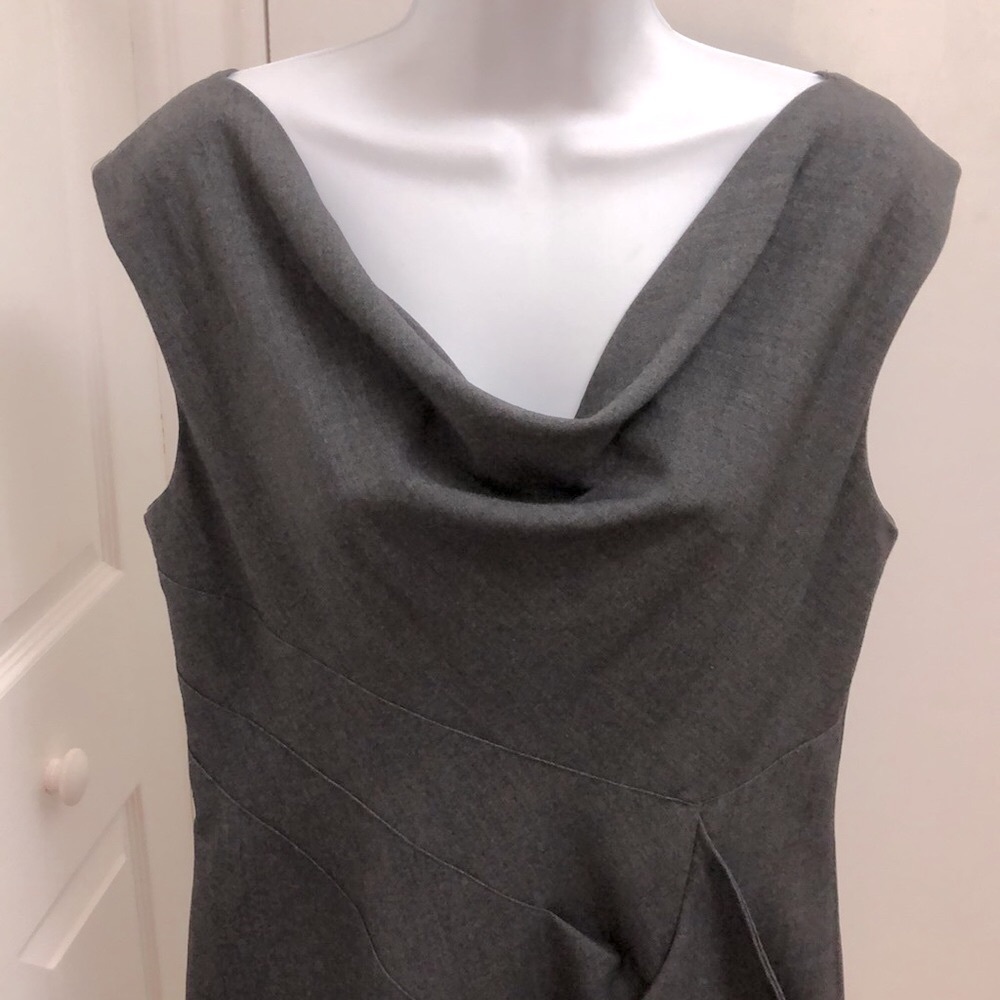 CALVIN KLEIN CHARCOAL GRAY DRESS • RUFFLE DETAIL • SLEEVELESS • Sz 14 - Picture 3 of 14